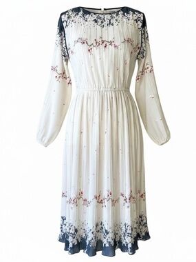 Vintage 1970's Hal Ferman  sheer blue & white floral dress